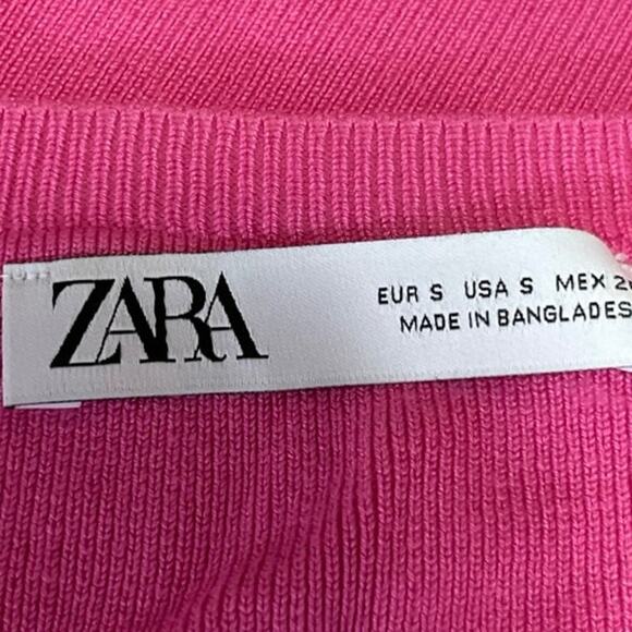 Zara Pink Ribbed Stretch Knit Sleeveless Crew Neck Crop Sweater Tank Top Size S - Picture 3 of 4